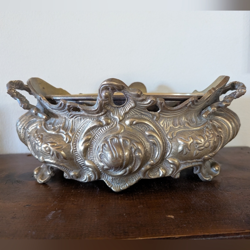 Antique French Rococo Style Jardiniere Metal Planter Centerpiece Bowl Rare Liner